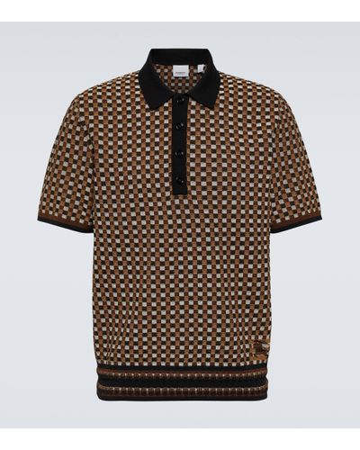 Burberry Check Cotton Blend Polo Shirt - Brown