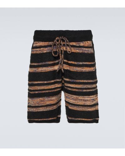 The Elder Statesman Phantom Striped Cashmere And Cotton Shorts - Black