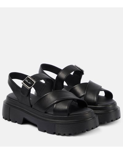 Hogan H644 Leather Platform Sandals - Black