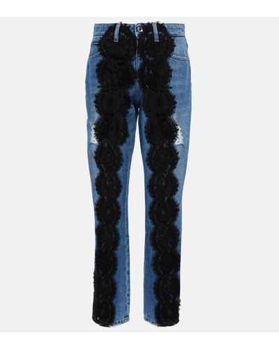 Dolce & Gabbana Lace-applique Boyfriend Jeans - Blue