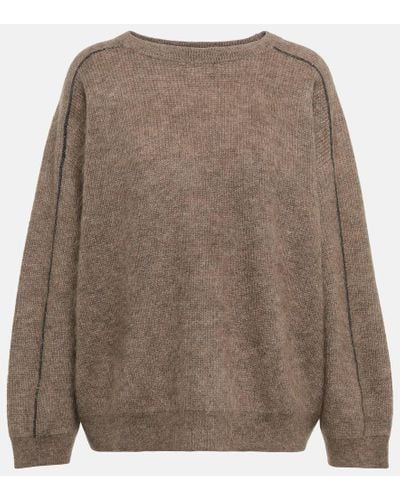Brunello Cucinelli Embellished Mohair-blend Sweater - Brown