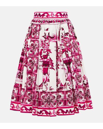 Dolce & Gabbana Poplin midi skirt with Majolica print - Bianco