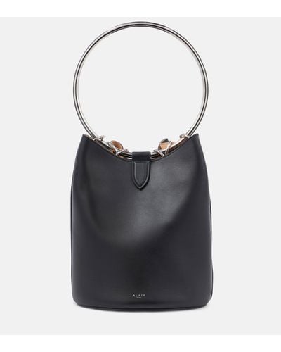 Alaïa Ring Medium Leather Bucket Bag - Black