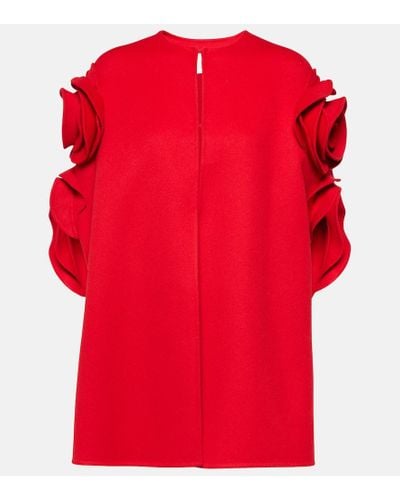 Valentino Mantella in lana e cashmere con applicazione floreale - Rosso