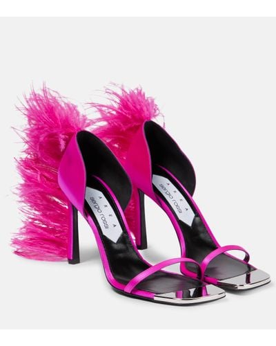 Area X Sergio Rossi Amazon Feather-trimmed Sandals - Pink