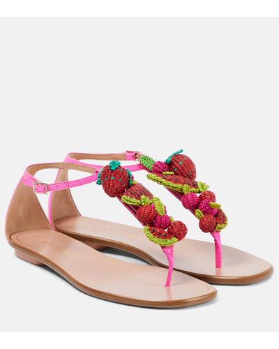 Aquazzura Strawberry Punch Raffia Thong Sandals - Pink