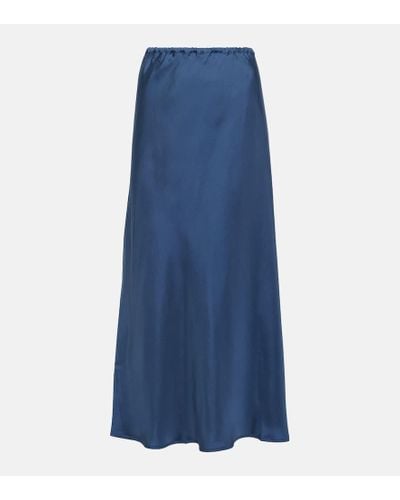 Asceno Silk Twill Midi Skirt - Blue