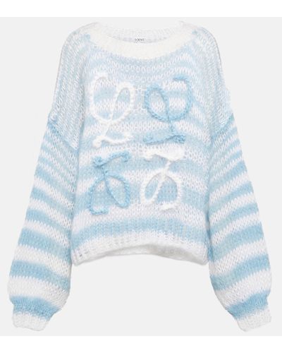 Loewe Anagram Striped Mohair-blend Sweater - Blue