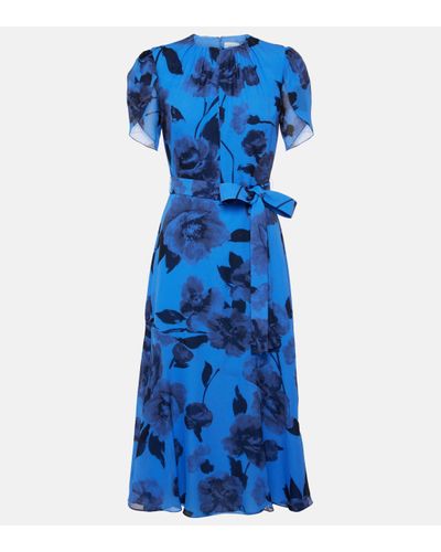 Erdem Floral Silk Midi Dress - Blue