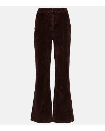 Loewe Pantalon a taille haute en velours de coton melange - Marron
