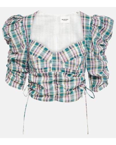 Isabel Marant Galaor Checked Cotton Crop Top - Blue