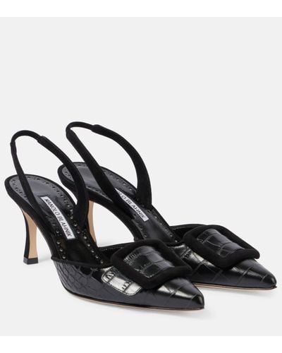 Manolo Blahnik Maysli Leather Slingback Court Shoes - Black