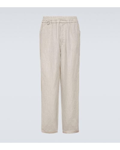 Undercover Pinstripe Wool And Linen Wide-leg Trousers - Natural