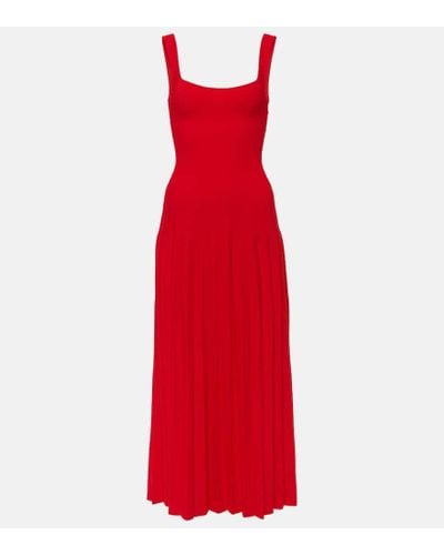 STAUD Ellison Pleated Midi Dress - Red