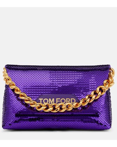 Tom Ford Sequin-embellished Leather Clutch - Purple