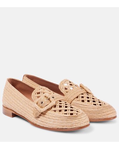 Aquazzura Visconti Raffia Loafers - Pink