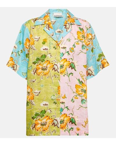 ALÉMAIS Printed Colorblocked Linen Shirt - Multicolour