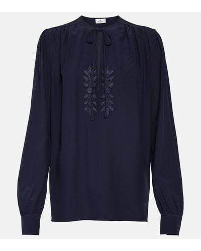 Etro Embroidered Silk Blouse - Blue