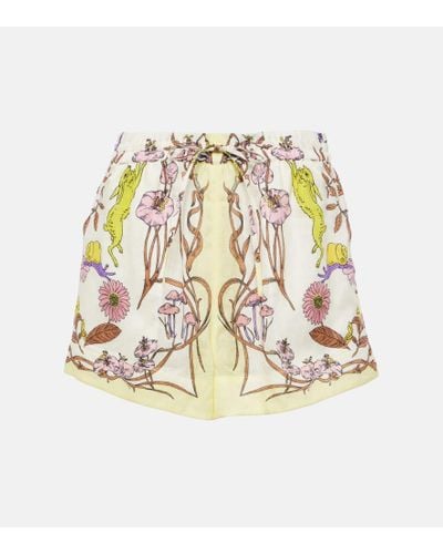 Tory Burch Shorts de lino de tiro alto floral - Blanco