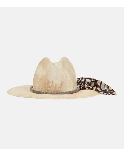 Brunello Cucinelli Embellished Hemp Canvas Hat - White