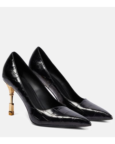 Balmain Moneta Croc-effect Leather Court Shoes - Black