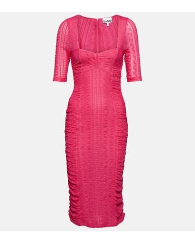Ganni Lace Midi Dress - Pink