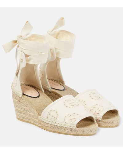 Gucci Interlocking G Canvas Espadrille Wedges - Natural