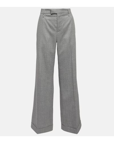 Brunello Cucinelli High-rise Wide-leg Wool Pants - Gray