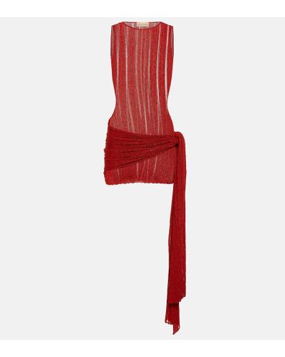 AYA MUSE Draped Lame Minidress - Red