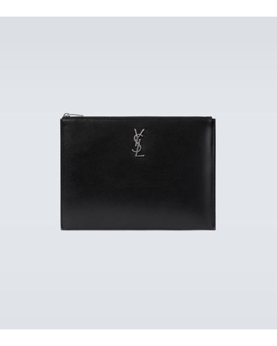 Saint Laurent Pochette YSL pour iPad en cuir - Noir