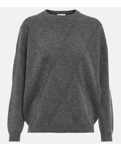 Brunello Cucinelli Sequined Wool And Cashmere Jumper - Grey