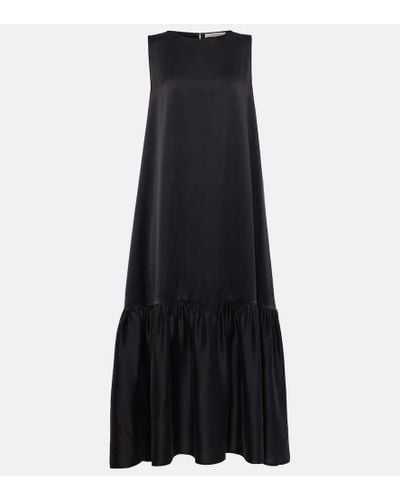 Asceno Rhea Silk Charmeuse Midi Dress - Black