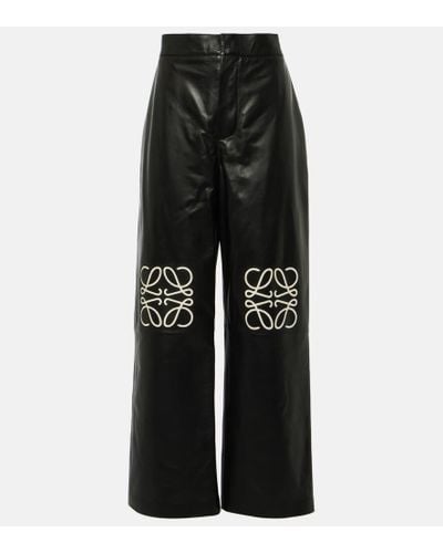 Loewe Anagram Leather Wide-leg Pants - Black