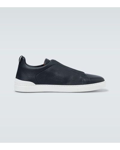 Zegna Leather Sneakers With Concealed Laces - Blue
