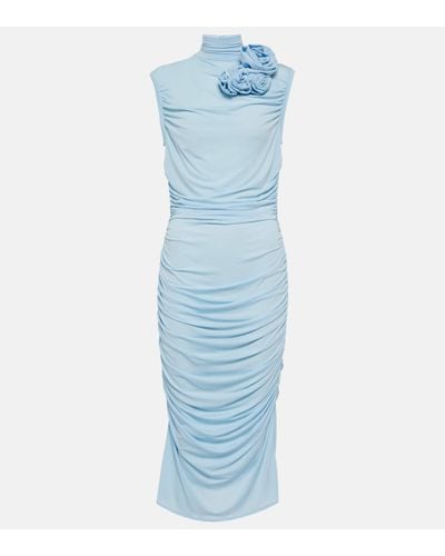 Magda Butrym Floral-applique Jersey Midi Dress - Blue