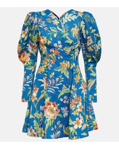 ALÉMAIS June Floral-print Linen Dress - Blue