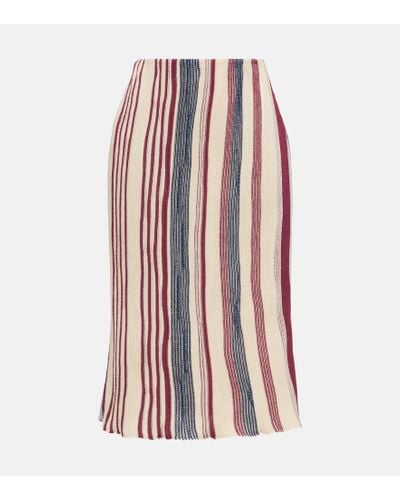 Bottega Veneta Striped Linen And Cotton Midi Skirt - Red