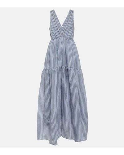 Brunello Cucinelli Striped Cotton And Silk Maxi Dress - Blue