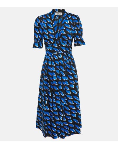 Diane von Furstenberg Erica Printed Stretch-cotton Midi Dress - Blue