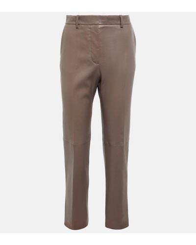 JOSEPH Coleman Slim Leather Trousers - Grey