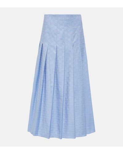 Gucci Falda midi plisada de algodon con GG Supreme - Azul