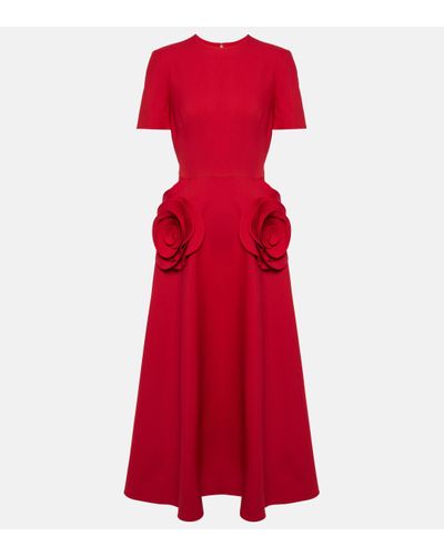 Valentino Robe midi en Crepe Couture a fleurs - Rouge