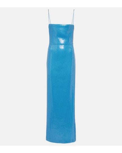 Galvan London Stargaze Bandeau Sequined Maxi Dress - Blue