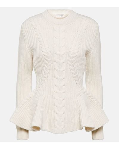 Alexander McQueen Peplum Wool And Cashmere Jumper - White