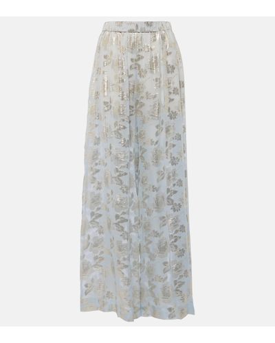 Nina Ricci Floral Silk-blend Lame Wide-leg Trousers - Grey