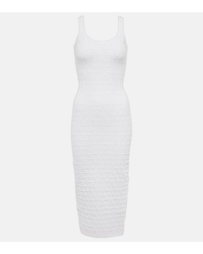 Valentino Vestido midi de punto con VLogo - Blanco