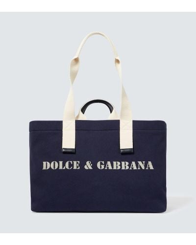 Dolce & Gabbana Borsa in canvas con logo - Blu