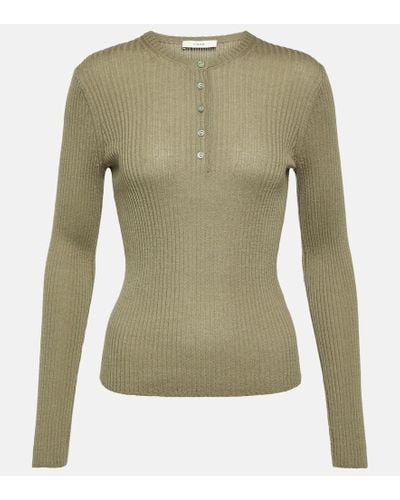 Vince Cashmere And Silk Henley Shirt - Green