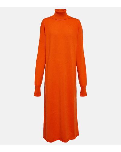 Jil Sander Cashmere Turtleneck Midi Dress - Orange