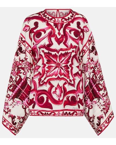 Dolce & Gabbana Printed Charmeuse Blouse - Red